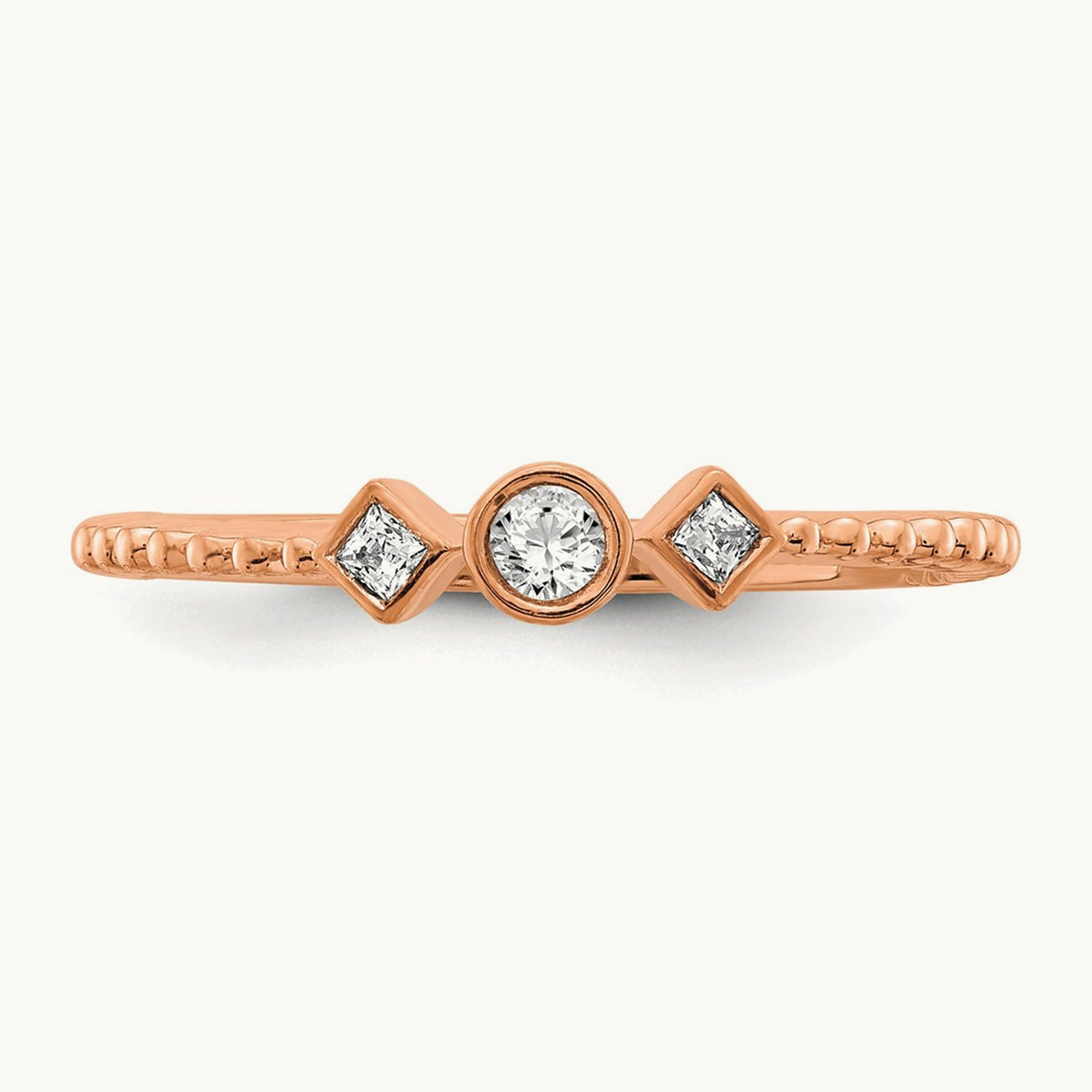 Scalloped Band Petite Round Complete Diamond Ring — 14K Rose Gold, 7