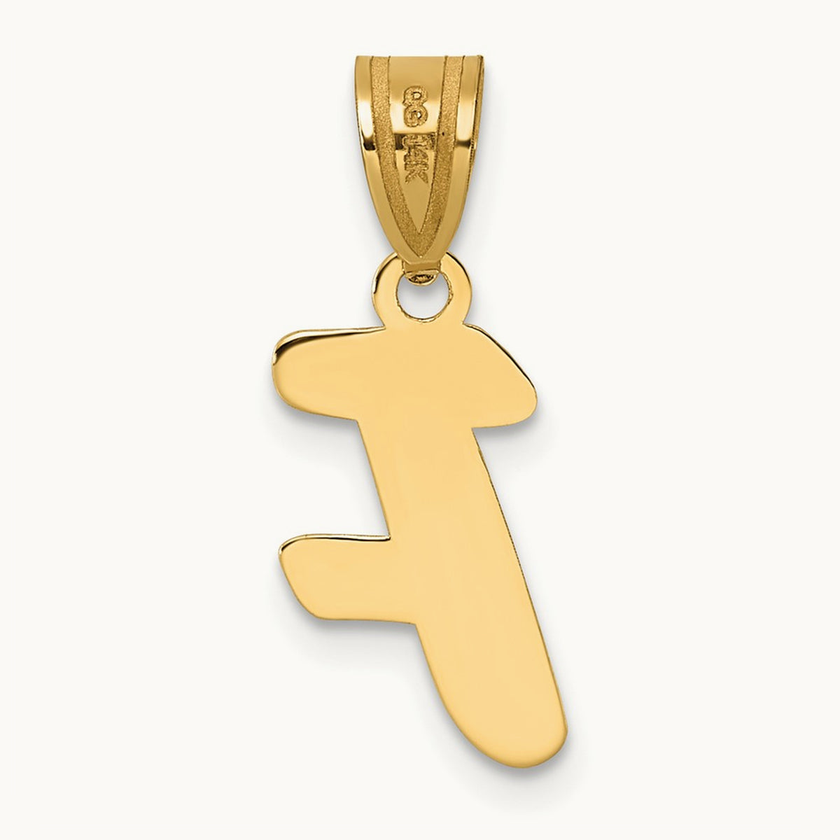 Polished Script Initial Pendant — 14K Yellow Gold, F