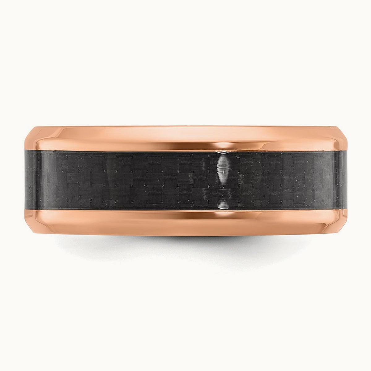 Black Zirconium Polished Rose IP Black Carbon Fiber Inlay Band, 8mm
