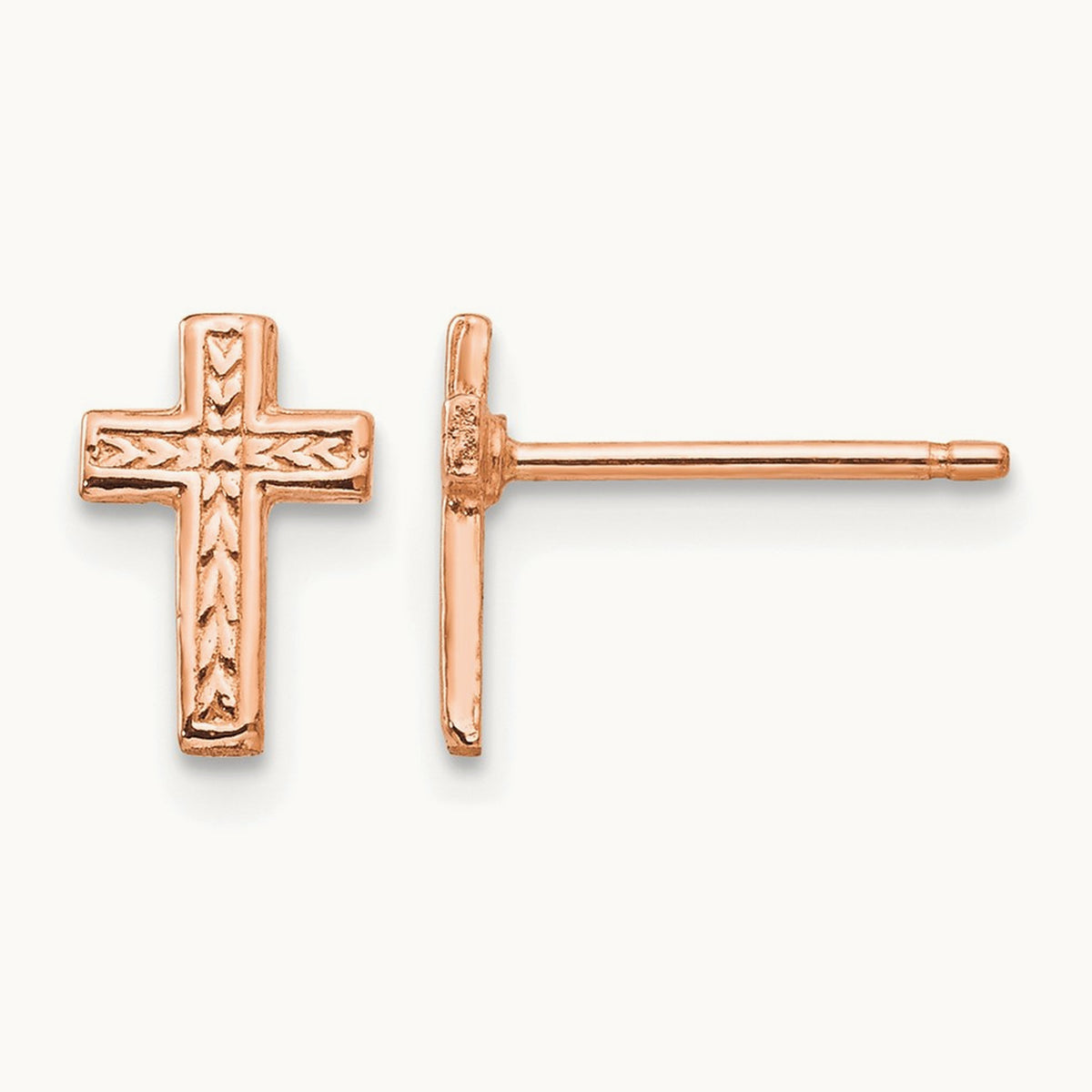 Polished Cross Post Earrings — 14K Rose Gold, 8.35mm