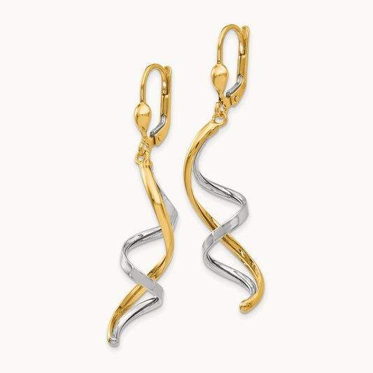 Spiral Leverback Earrings, 14K Two-tone