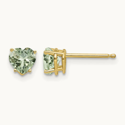 Heart Green Quartz Earrings, 5mm, 14K