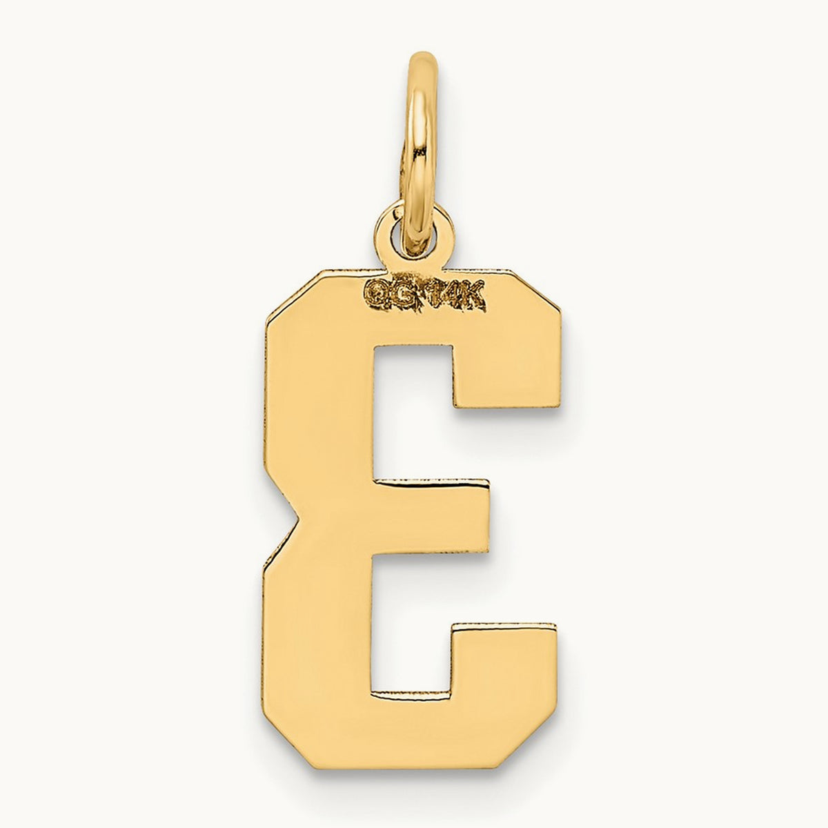 Medium Satin Number 3 Charm — 14K Yellow Gold