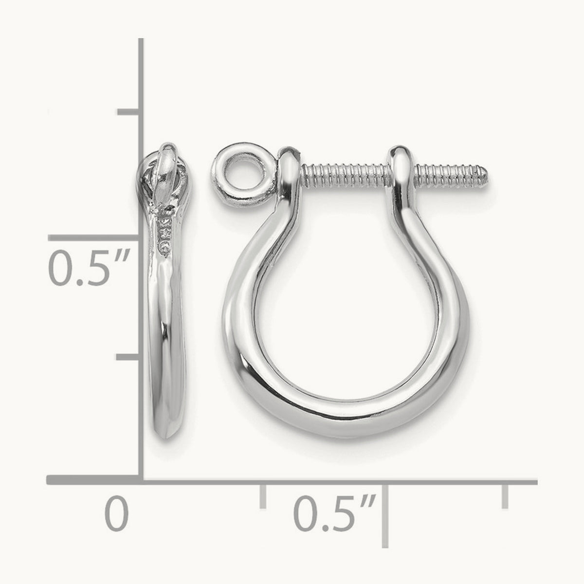 3D Shackle Link Screw Earrings — 14K White Gold, 15mm