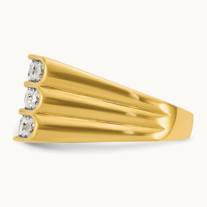 IBGoodman Men's Polished and Grooved 3-Row Diamond Ring, 14K
