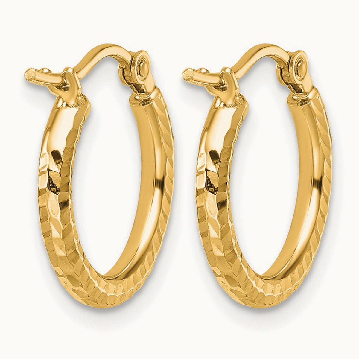 Diamond-cut Round Tube Hoop Earrings — 10K Yellow Gold