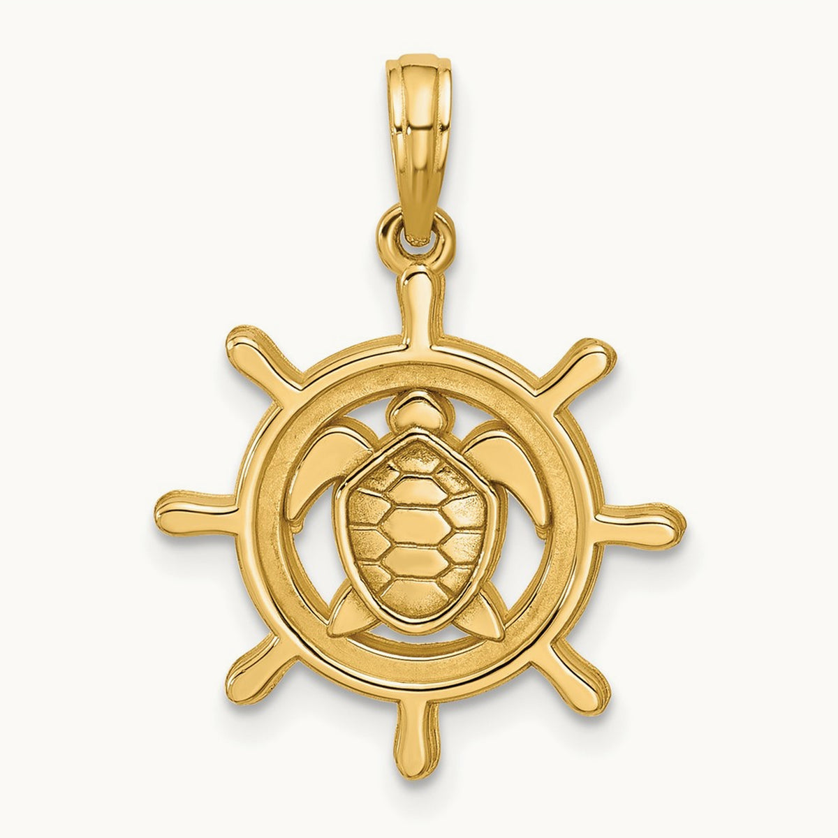 Polished Turtle Helm Pendant, 14K