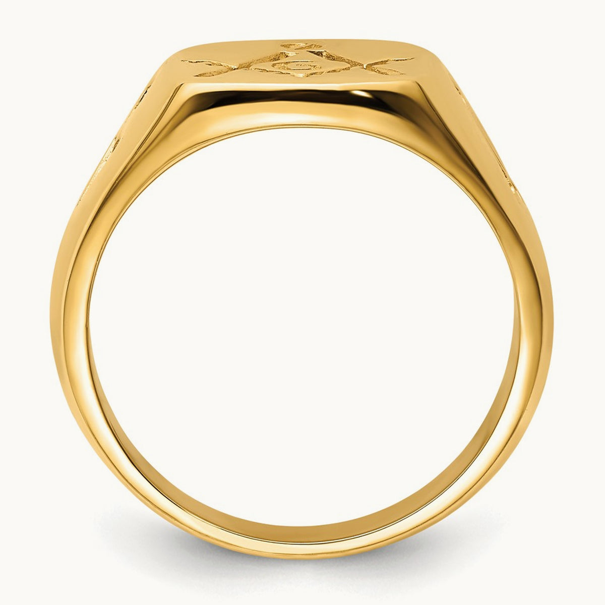 Men's Polished and Grooved (No Enamel) Masonic Ring, 14K