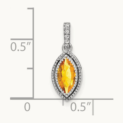 Marquise Citrine and Diamond Pendant, 14K White Gold