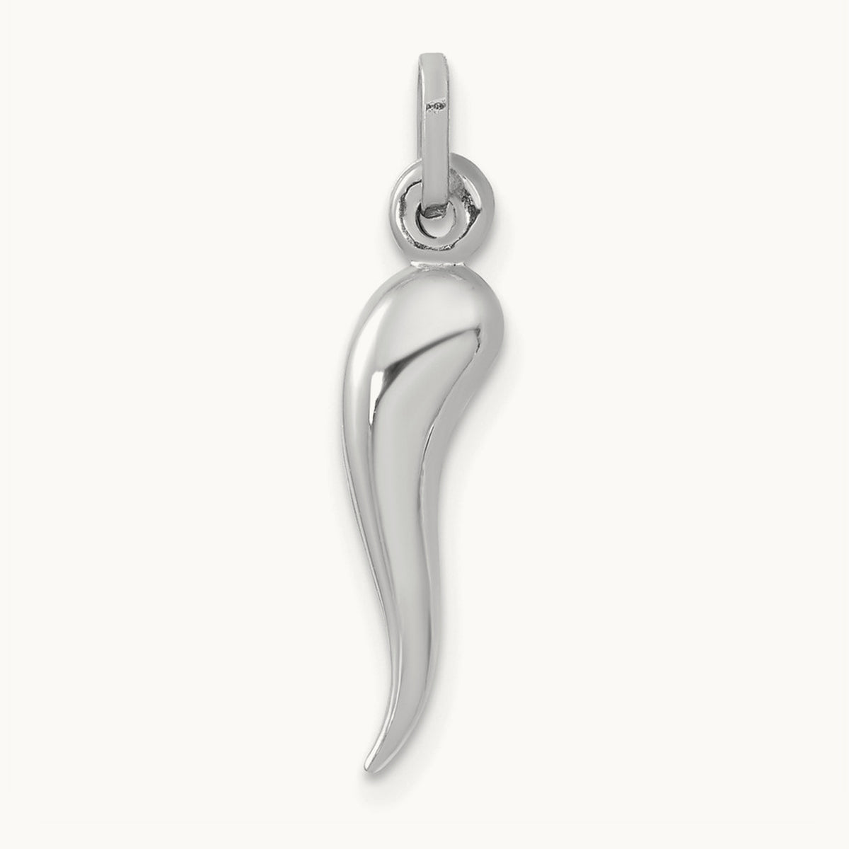 3D Italian Horn Charm — 14K White Gold, 25mm