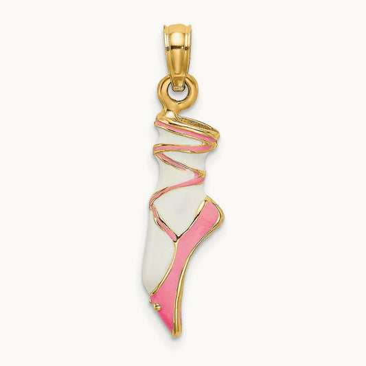 3-D Enamel Ballet Shoe Charm, 14K