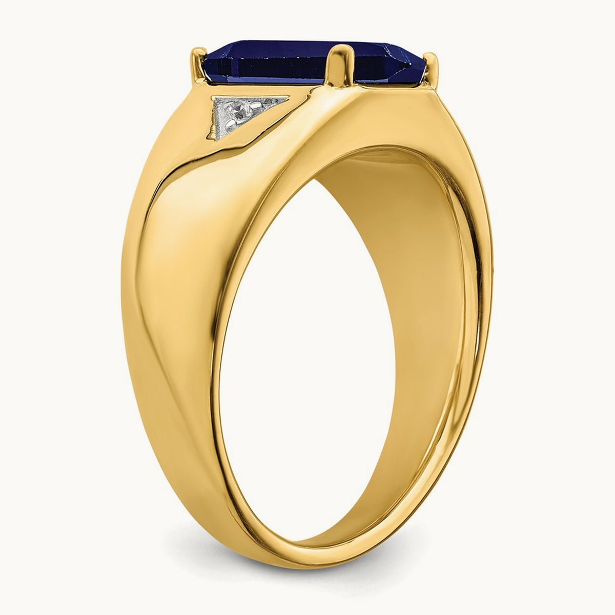 Emerald-cut Created Sapphire and Diamond Polished Mens Ring, 14K