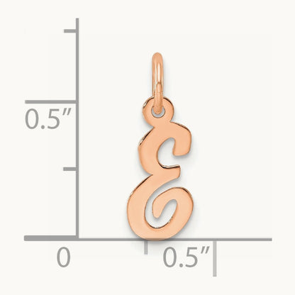 Small Script Letter E Initial Charm, 14K Rose Gold