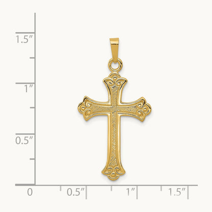 Textured and Polished Fleur de lis Cross Pendant — 14K Yellow Gold