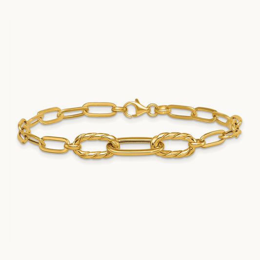 Polished Fancy 7.5in Paperclip Bracelet, 14K