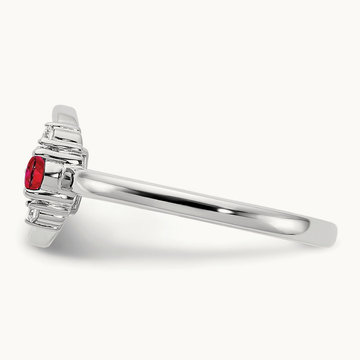 Polished Diamond and Ruby Circle Ring, 14K White