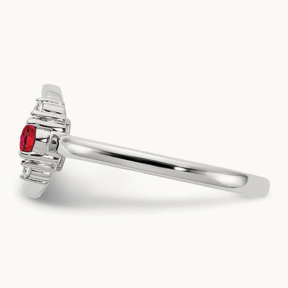 Polished Diamond and Ruby Circle Ring, 14K White