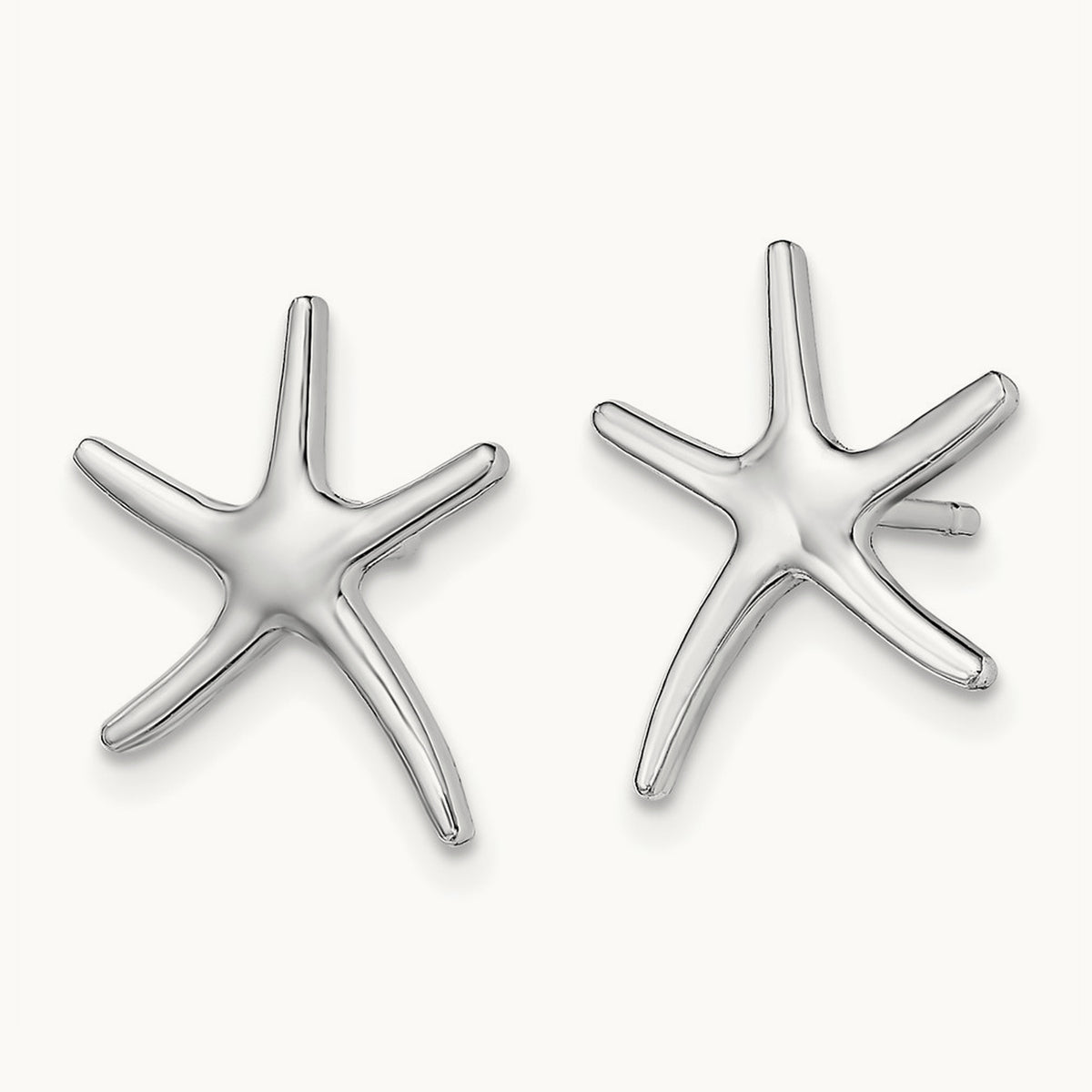 Polished Mini Starfish Earrings, 14K White Gold