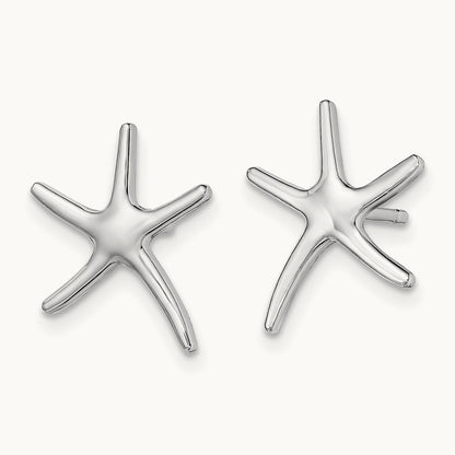 Polished Mini Starfish Earrings, 14K White Gold