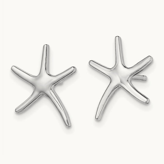 Polished Mini Starfish Earrings, 14K White Gold