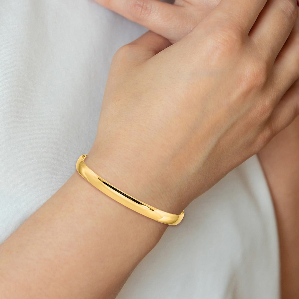 Solid Polished Half-Round Slip-On Bangle — 14K Yellow Gold, 6mm