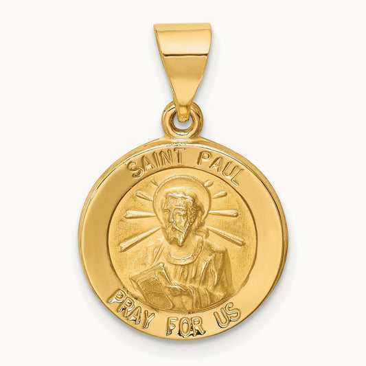 Polished and Satin St Paul Medal Hollow Pendant — 18mm