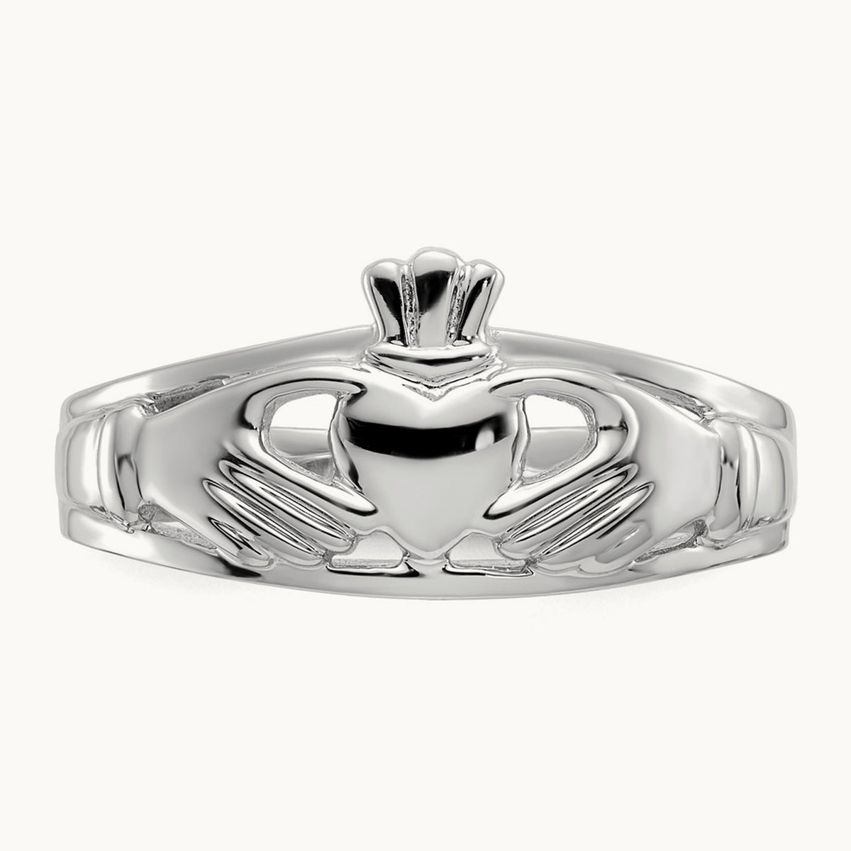 Ladies Claddagh Ring, 14K White Gold