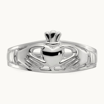 Ladies Claddagh Ring, 14K White Gold