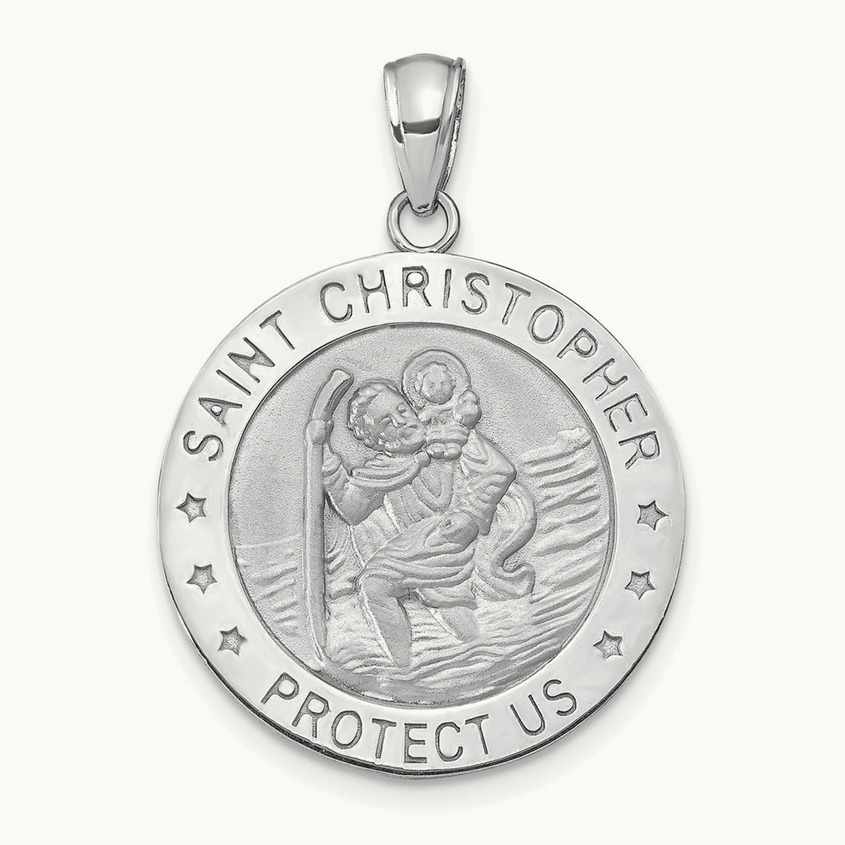 Polished / Satin Christopher Medal Charm, 14K White Gold