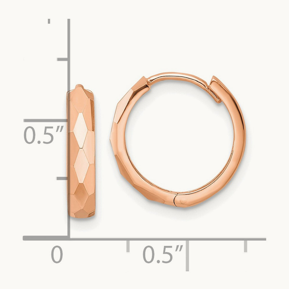 Polished Faceted Hinged Hoop Earrings — 14K Rose Gold, 3x15mm