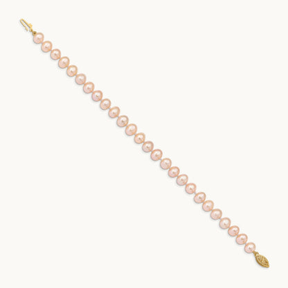 7- Pink Near Round Freshwater Cultured Pearl Bracelet, 8mm, 14K