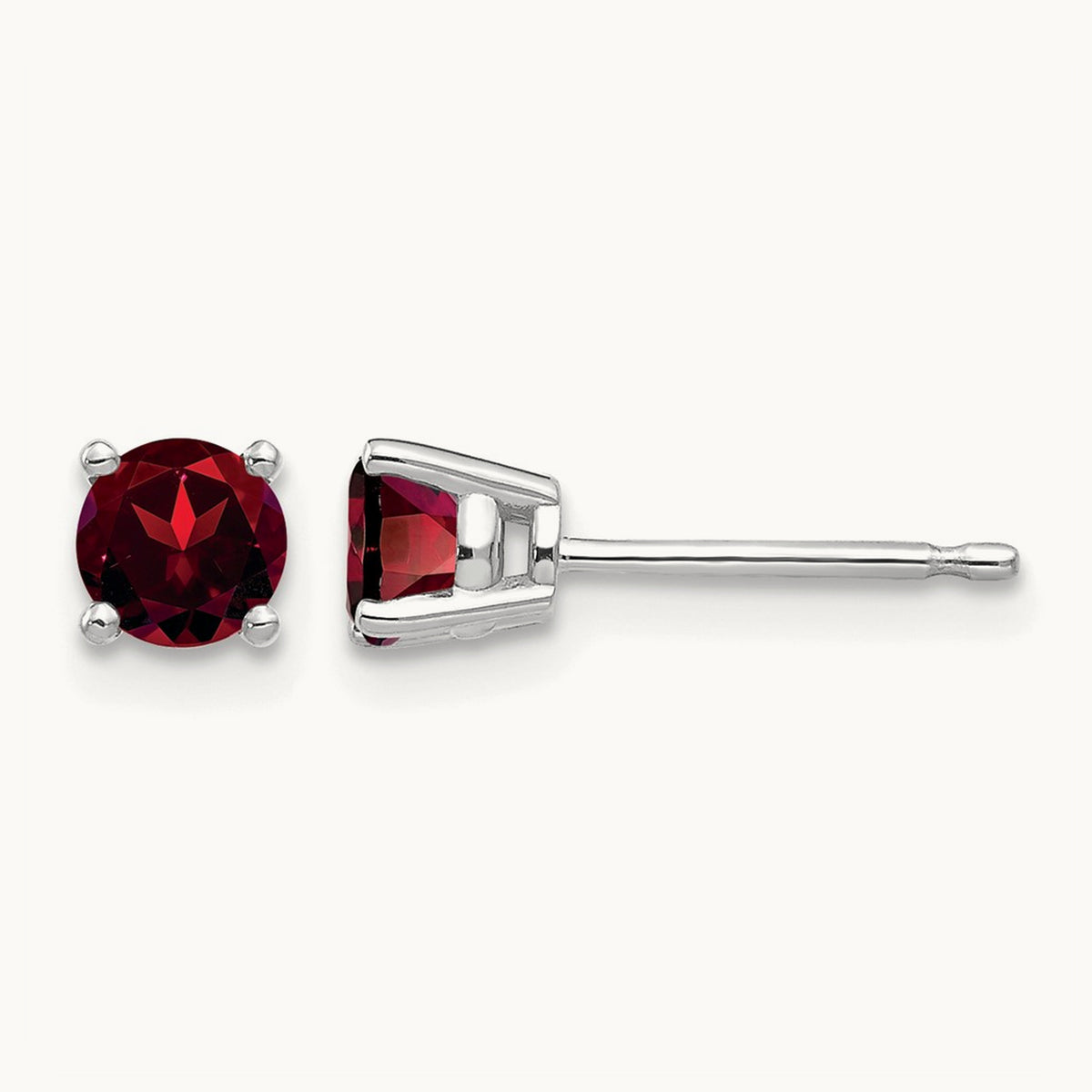 Garnet Earrings, 4mm, 14K White Gold