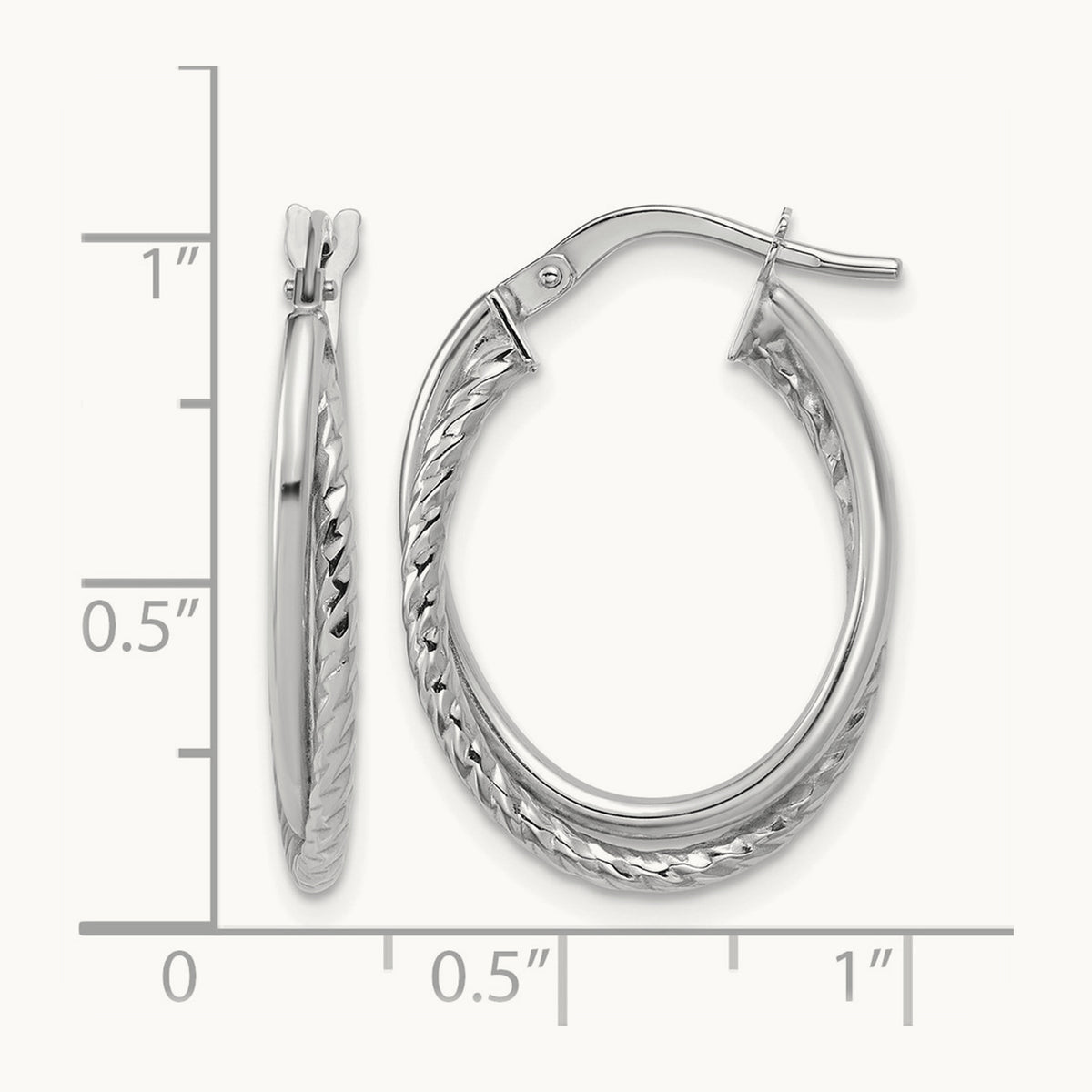 Polished Textured Oval Hoop Earrings — Leslie's — 10K White Gold