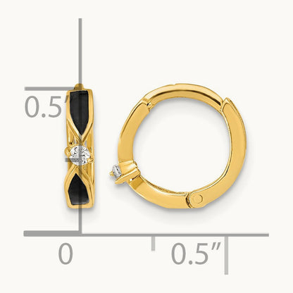 Polished Black Onyx Hoop Earrings, 14K