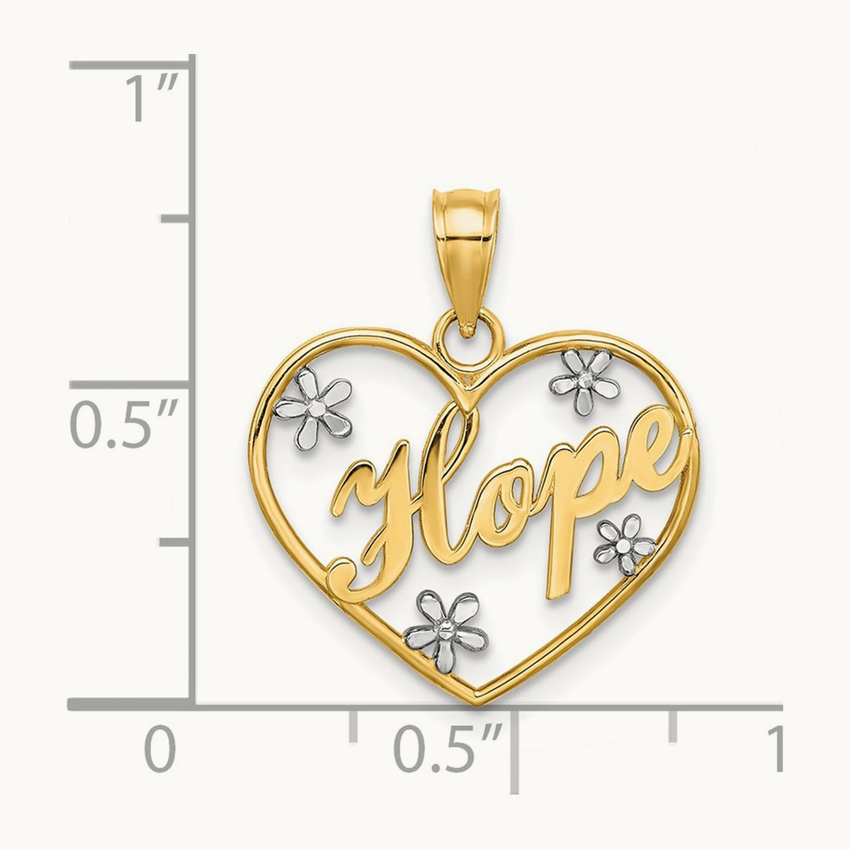 w/Rhodium Hope In Heart w/Flowers Charm, 14K