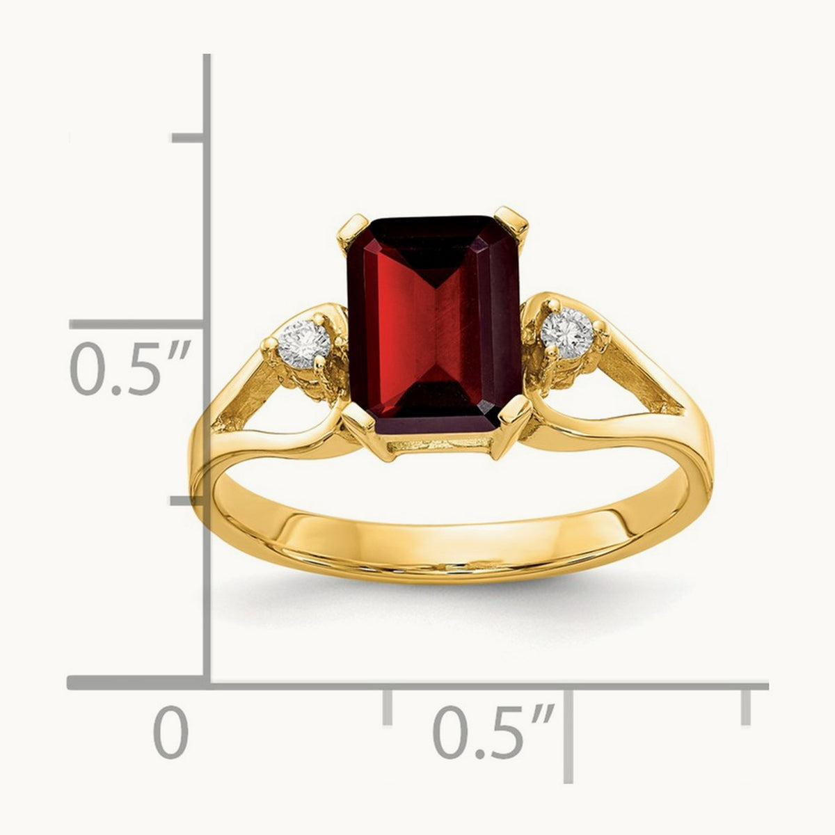 Emerald Cut Garnet Diamond Ring — 8x6mm
