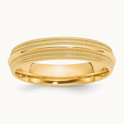 Double Milgrain Comfort Fit Band, 5mm, 10K Yellow Gold