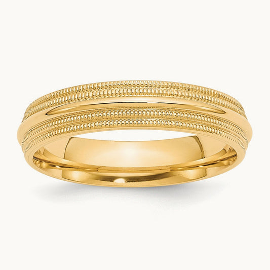 Double Milgrain Comfort Fit Band, 5mm, 10K Yellow Gold