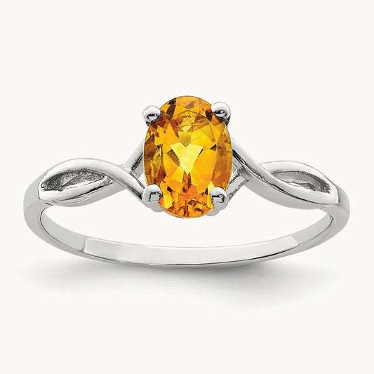 7x5mm Oval Citrine ring, 14K White Gold