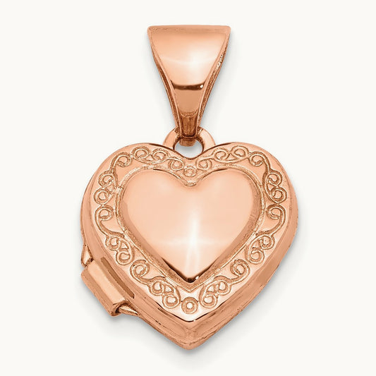 Polished Heart-Shaped Scrolled Locket, 10mm, 14K Rose Gold