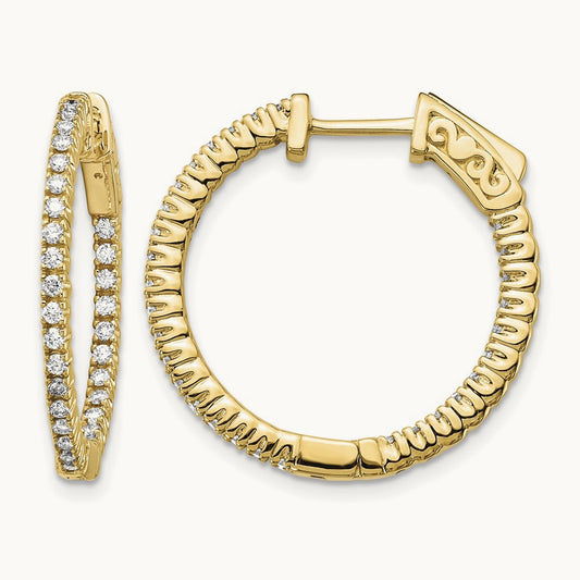 Diamond Round Hoop w/Safety Clasp Earrings, 14K