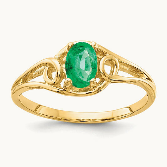 6x4mm Oval Emerald ring, 14K