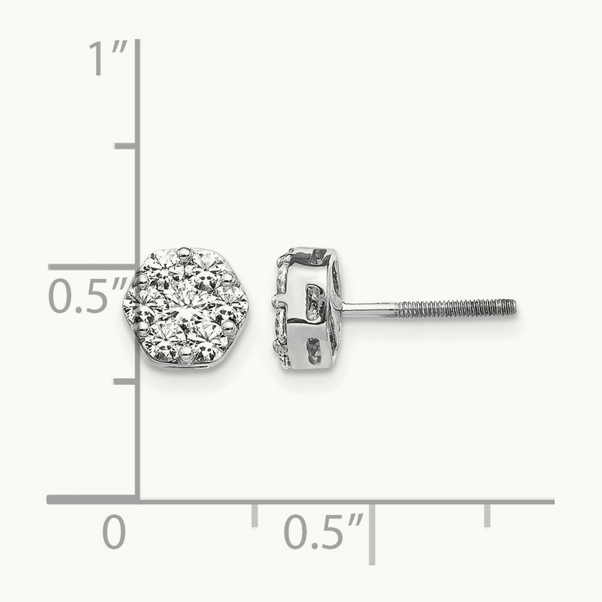 Diamond Cluster Screwback Earrings, 14K White Gold