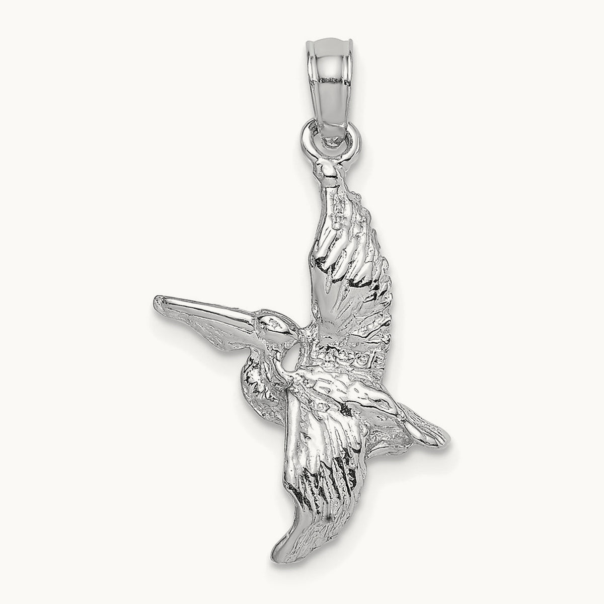3-D Pelican Flying Charm — 14K White Gold, 24mm