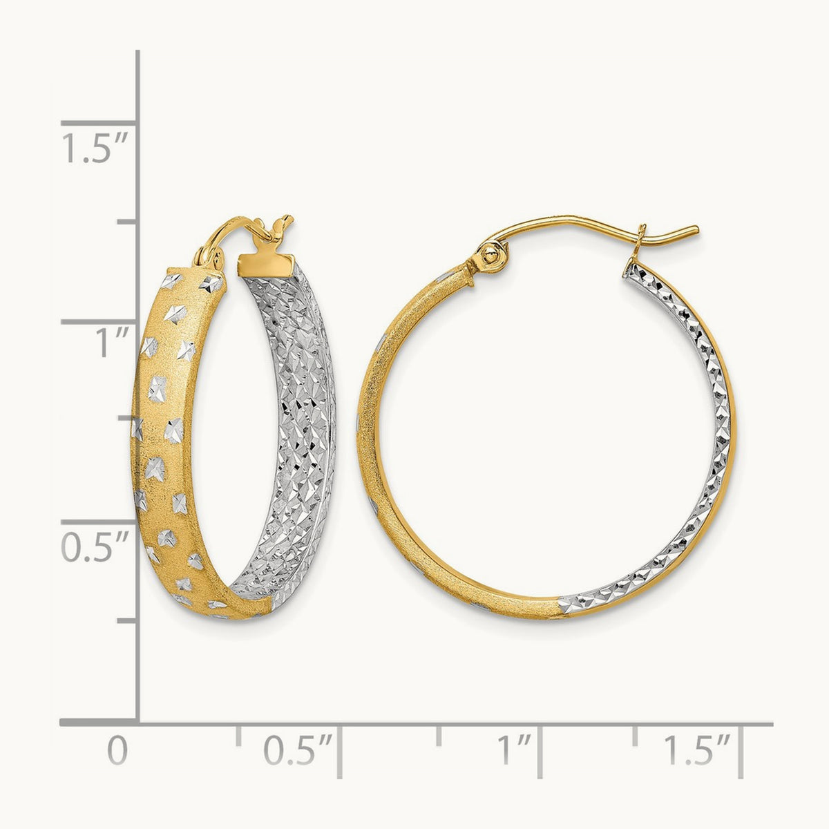 w/White Rhodium Polished Satin Diamond-cut In/Out Hoop Earrings, 14K