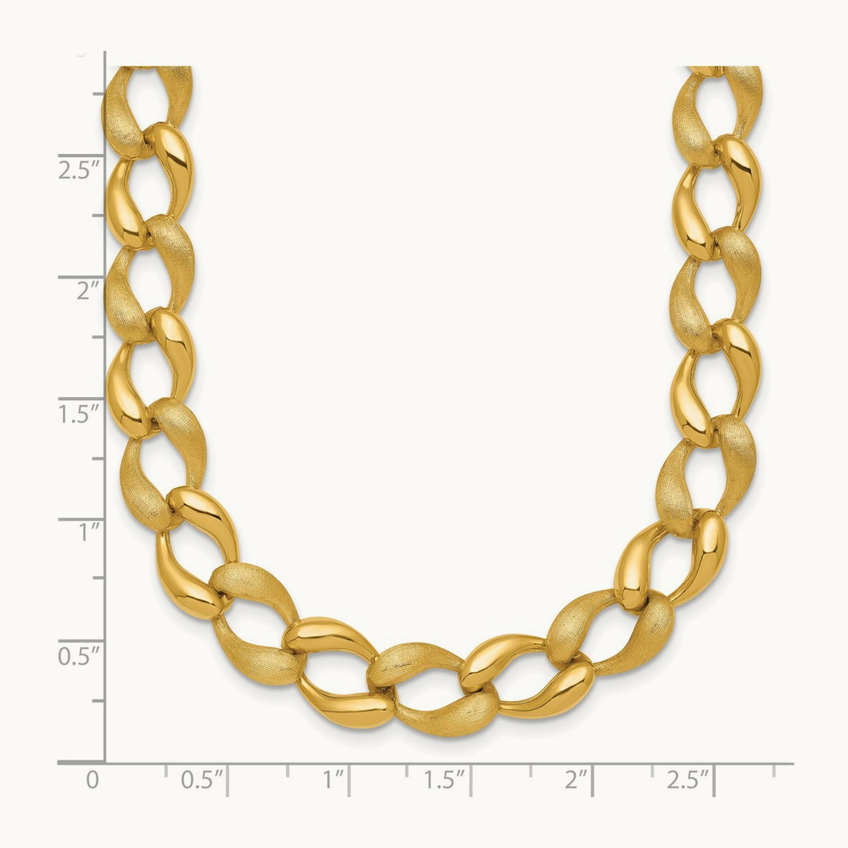 Brushed and Polished Fancy Link Necklace, 9mm, 14K