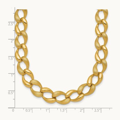 Brushed and Polished Fancy Link Necklace, 9mm, 14K