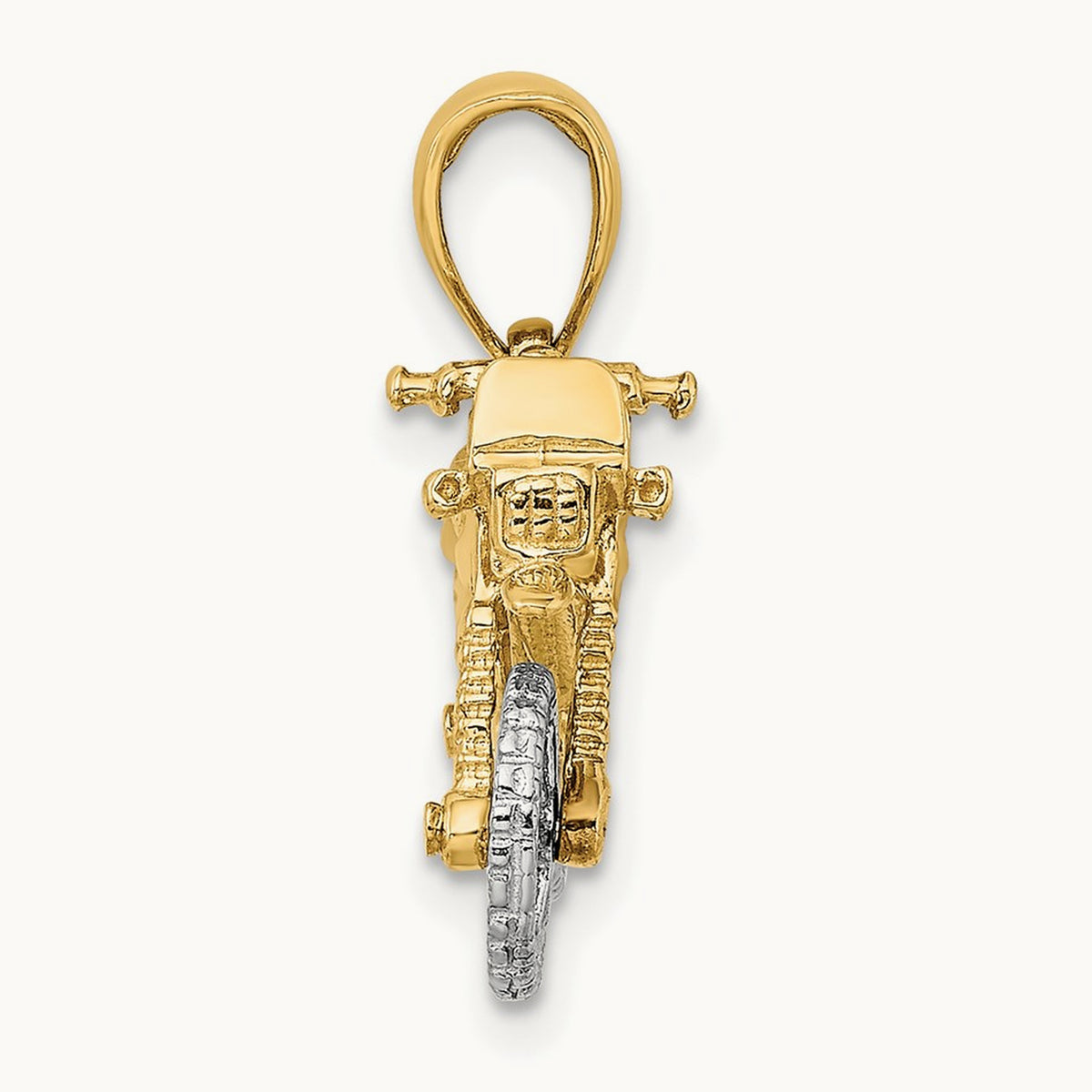 3-D Moveable Dirt Bike Motorcycle Charm, 14K Two-tone