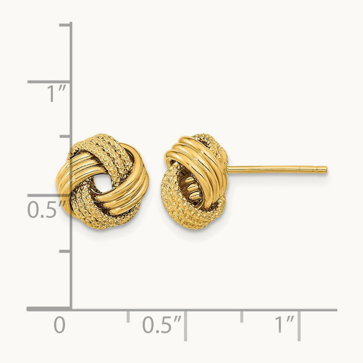 Polished Textured Love Knot Post Earrings — 14K Yellow Gold, 10mm