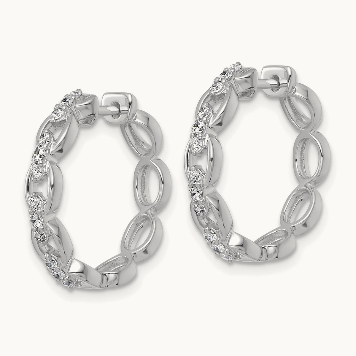 Fashion Hoop Earrings, 0.25 ct tw Lab-Grown Diamond — 14K White Gold
